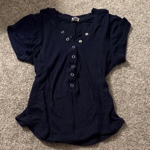 Garage Navy Button-Up Top